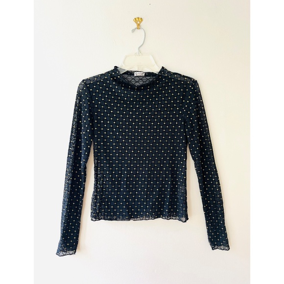 Free People Sz S Mesh Sheer Camisole Pullover Stretch Gold Dots Blouse Top - Picture 8 of 8